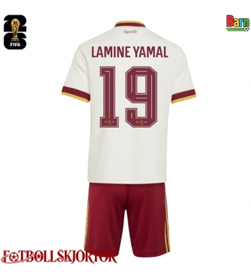 Spanien Lamine Yamal #19 Borta Kläder Barn VM 2026 Kortärmad (+ Korta byxor)